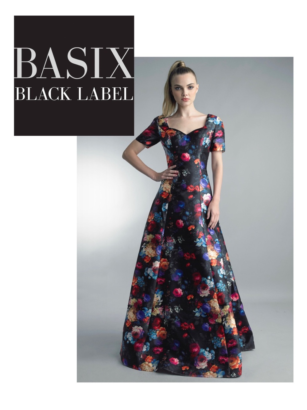 BASIX BLACK LABEL Floral Print Satin Gown
